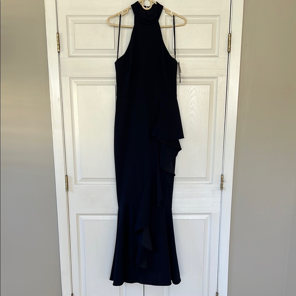 Betsy Adams navy Halter Asymmetrical Dress